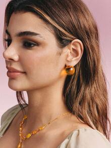 Popjeli 1 Pair Of Dopa Resin Round Stud Earrings, Suitable For Women, Daily Wear, Holiday Gifts - Yellow - View 3