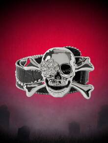 MortiRose 1 Piece Punk Crocodile Pattern PU Wide Belt, Skull Metal Buckle Rivet Decorative Belt, Halloween, Halloween Accessories/, Halloween Costume/Gothic - Multicolor - View 2