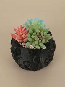 1PC Standard Size Creative Moon Surface Crater Pattern Succulent Planter Flower Pot With Built In Drainage Hole Non Slip Bottom Lightweight Easy Clean For Home Living Room Office Desk Tabletop Indoor Green Plant Display Vase Modern Minimalist Decor - A - View 11