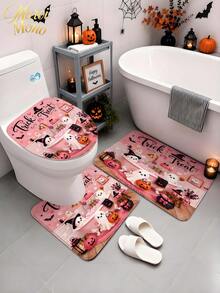 180cm* 180cm 1/3/4 Pcs Halloween Ghost Bathing Bathroom Set, Includes 12 Hooks, 2D Flat Shower Curtain, Non-Slip Mat And Toilet Cover. It Is A Beautiful And Practical Home Decoration Gift Suitable For Use During The Autumn Halloween Season. - Halloween - View 3