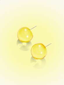 Popjeli 1 Pair Of Dopa Resin Round Stud Earrings, Suitable For Women, Daily Wear, Holiday Gifts - Yellow - View 6