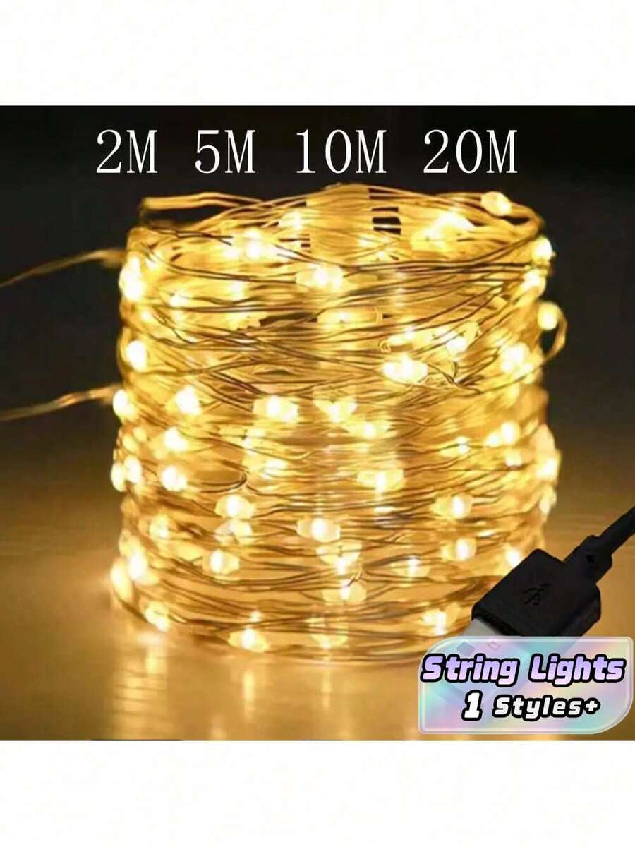 20m 200‑LED String Lights, Warm White, USB Powered. Suitable For DIY Weddings, Dorms, Bedrooms, Parties, Floral Decorations, Birthday Decor, Campus Decorations, Holiday Decorations, Courtyard And Garden Decorations, Etc. - Warm White - View 1