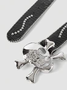 MortiRose 1 Piece Punk Crocodile Pattern PU Wide Belt, Skull Metal Buckle Rivet Decorative Belt, Halloween, Halloween Accessories/, Halloween Costume/Gothic - Multicolor - View 10