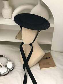 Muroi Mono Elegant French Retro Style Lace Sun Hat, Solid Color Flat Top Bridal Fascinator Hat, Hollow Out Lightweight Mesh Ribbon Hat With Adjustable Chin Strap - Multicolor - View 13