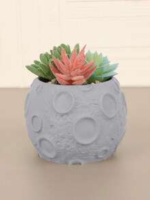 1PC Standard Size Creative Moon Surface Crater Pattern Succulent Planter Flower Pot With Built In Drainage Hole Non Slip Bottom Lightweight Easy Clean For Home Living Room Office Desk Tabletop Indoor Green Plant Display Vase Modern Minimalist Decor - A - View 10