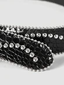 MortiRose 1 Piece Punk Crocodile Pattern PU Wide Belt, Skull Metal Buckle Rivet Decorative Belt, Halloween, Halloween Accessories/, Halloween Costume/Gothic - Multicolor - View 8