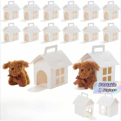 10pcs Dog Party Gift Box With Pet Adoption Certificate, Dog House Shaped Snack Box With Holes, Puppy Adoption Theme DIY Handmade Party Supplies Box