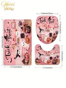 180cm* 180cm 1/3/4 Pcs Halloween Ghost Bathing Bathroom Set, Includes 12 Hooks, 2D Flat Shower Curtain, Non-Slip Mat And Toilet Cover. It Is A Beautiful And Practical Home Decoration Gift Suitable For Use During The Autumn Halloween Season. - Halloween - View 4