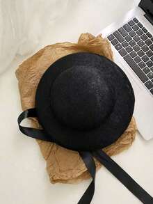 Muroi Mono Elegant French Retro Style Lace Sun Hat, Solid Color Flat Top Bridal Fascinator Hat, Hollow Out Lightweight Mesh Ribbon Hat With Adjustable Chin Strap - Multicolor - View 10