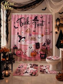 180cm* 180cm 1/3/4 Pcs Halloween Ghost Bathing Bathroom Set, Includes 12 Hooks, 2D Flat Shower Curtain, Non-Slip Mat And Toilet Cover. It Is A Beautiful And Practical Home Decoration Gift Suitable For Use During The Autumn Halloween Season. - Halloween - View 11