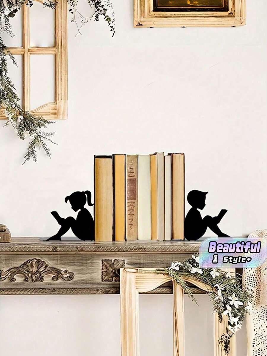 2PCS Metal Bookends Sturdy Nonslip Durable Decorative Bookshelf Supports Home Office Organizers Modern Study Art Decor Shelf Stands Non Scratch Base Gift For Readers Book Lovers Students Teachers Christmas Housewarming Trending - A - View 1