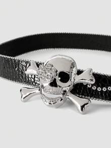 MortiRose 1 Piece Punk Crocodile Pattern PU Wide Belt, Skull Metal Buckle Rivet Decorative Belt, Halloween, Halloween Accessories/, Halloween Costume/Gothic - Multicolor - View 6