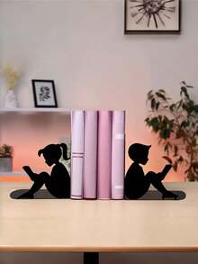 2PCS Metal Bookends Sturdy Nonslip Durable Decorative Bookshelf Supports Home Office Organizers Modern Study Art Decor Shelf Stands Non Scratch Base Gift For Readers Book Lovers Students Teachers Christmas Housewarming Trending - A - View 2