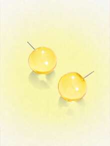 Popjeli 1 Pair Of Dopa Resin Round Stud Earrings, Suitable For Women, Daily Wear, Holiday Gifts - Yellow - View 4