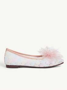 CUCCOO CHICEST Stylish And Sexy Closed Toe Pointed Women's Flat Shoes Rhinestone Flower Transparent Mesh Pink Flats - Pink - View 3