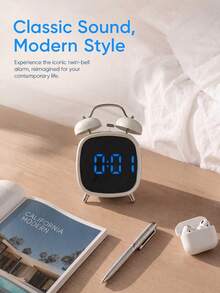Haus Hana 1pc Classic Dual Bell Electronic Clock With Adjustable Brightness, Digital Alarm Clock For Heavy Sleepers, Easy-To-Read Large Display, Suitable For Bedroom And Home Decor, Fashionable Modern Style - multicolor - View 2