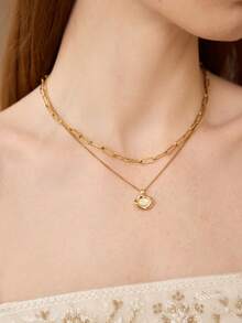 MOTF PREMIUM Pre18k Gold Plated Triple Stacked Geometric Pendant Necklace - Golden 3 - View 5