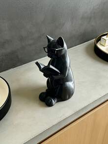 1PC Glasses Wearing Reading Cat Statue Desk Decor Modern Minimalist Artistic Intellectual Book Lover Creative Gift For Friend Colleague Office Home Study Room Aesthetic Ornament Smart Fashion Resin Craft Calming Reading Companion - multicolor - View 4