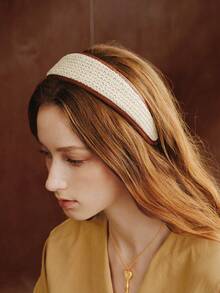 Opalesca French Light Luxury Brown Hemming Woven Wide Version Headband - White - View 7