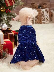 PETSIN Purple Sequin Princess Dress For Cats And Dogs, Christmas Party Sparkling Costume Pet Dress - Blue - View 8