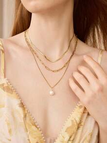 MOTF PREMIUM Pre18k Gold Plated Triple Stacked Pearl Pendant Necklace - Golden 1 - View 7