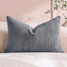 Veyra Day 1pc/2pcs All-Season Vertical Textured Chenille Throw Pillow Covers, Solid Color Striped Square Cushion Cases, Neutral Minimalist Farmhouse Boho Decor For Sofa Bedroom Bay Window Homestay, Pillow Insert Not Included - Grey - View 12