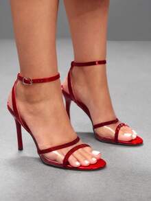 CUCCOO SZL Patent Leather Transparent Splicing Strap Buckle Stiletto Sandals, Commuter Workplace Model - Red - View 5