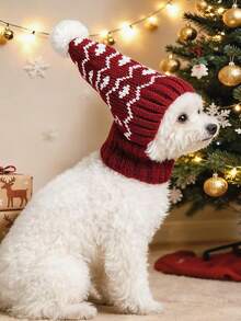 PETSIN 1pc Pet Holiday Style Christmas Wool Hat, Wool Ball Decoration Cat And Dog Universal Holiday Warm Hat, Suitable For Christmas Parties, Holiday Photography, And Holiday Dressing Up - Multicolor - View 4