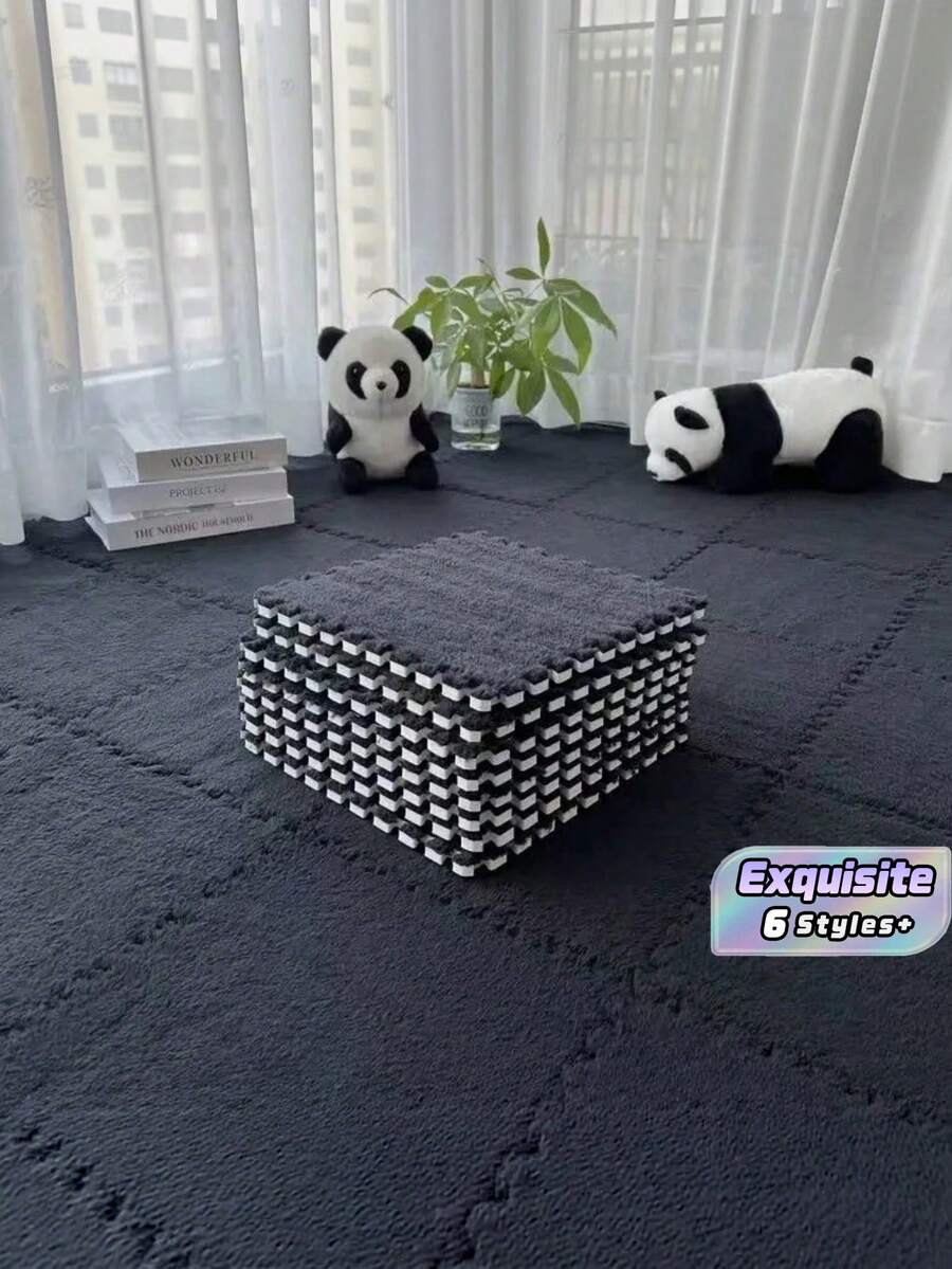 12-Piece Ultra-Soft Black And White Mosaic Carpet Set - Durable Plush Floor Mats For Bedrooms, Living Rooms, Kitchens, And Bathrooms - Machine Washable And Cuttable, 12x12 Inches - Stylish Geometric Patterns. - multicolor - View 1