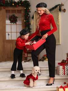 PETSIN 1pc Christmas Red Pet Christmas Dress, Skin Friendly And Breathable Pet Clothing - Multicolor - View 9