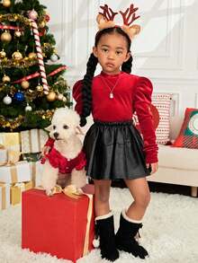 PETSIN 1pc Pet Plush Christmas Dress, Large, Red Plush - Multicolor - View 6