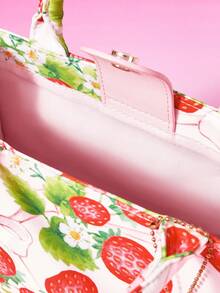 Strawberry Shortcake X SHEIN Strawberry Print Dual-Use Handbag With Acrylic Charm, Wearable As Handbag Or Crossbody For Daily Outing Essentials Storage - Pink - View 8