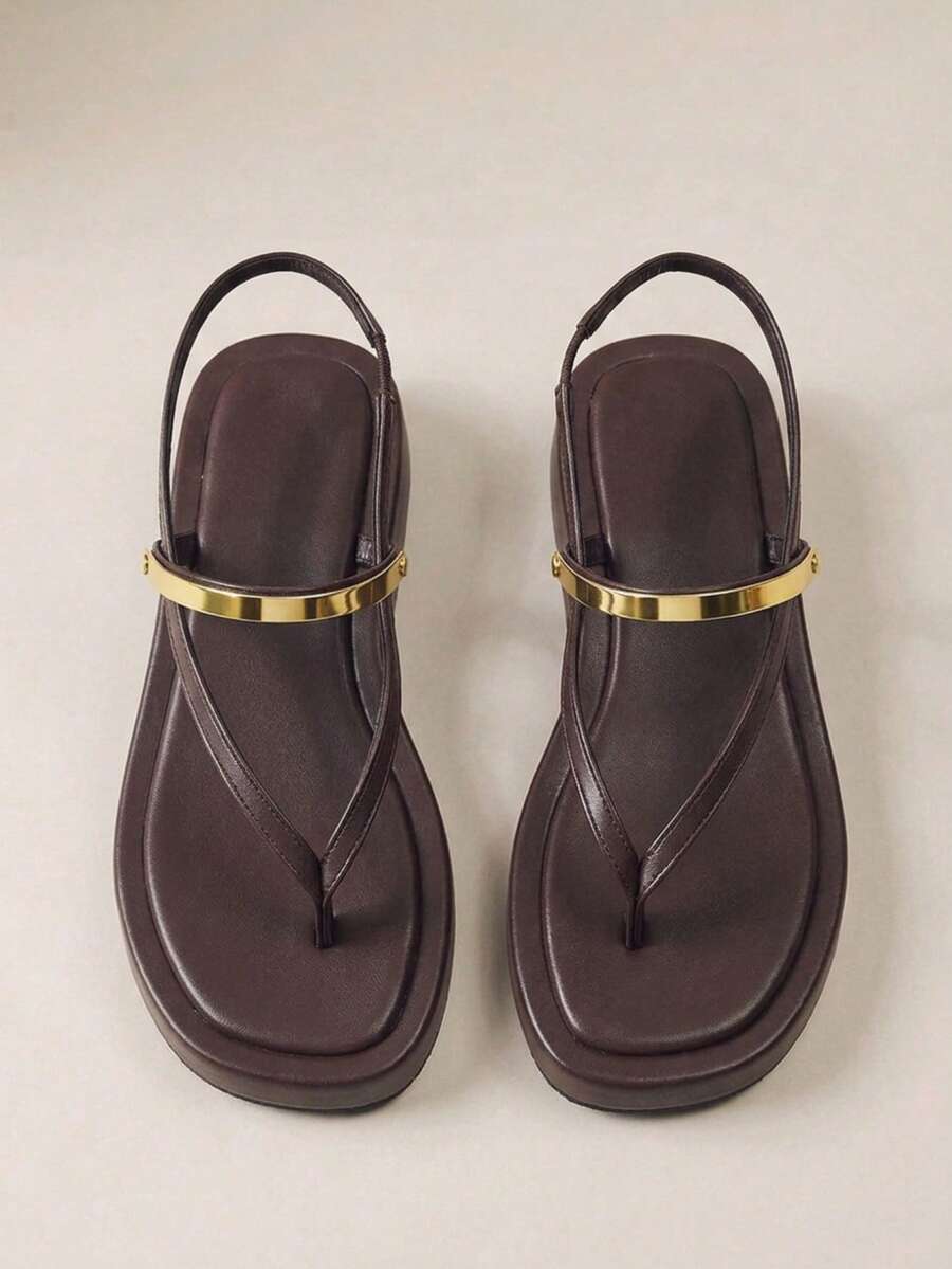 HighSole Ladies Comfortable Casual Platform Strap Square Toe Summer Daily Commuter Minimalist Coffee Thong Ladies Platform Sandals - Coffee Brown - View 1