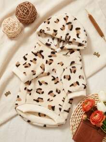 PETSIN 1pc Pet Leopard Print Plush Lined Warm Hoodie For Cats & Dogs, Autumn/Winter - Multicolor - View 2