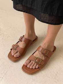 HighSole 女士平底凉鞋 舒适搭扣套脚凉鞋 - 棕色 - 查看 5