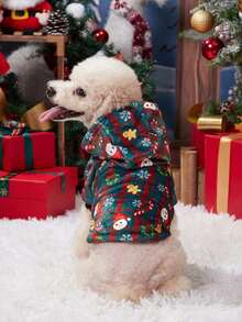 PETSIN 1pc Pet Plaid Green Fleece Hooded Sweatshirt, Christmas - Multicolor - View 9