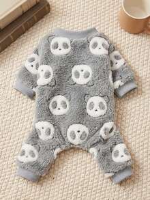 PETSIN 1pc Pet Panda Pattern Fleece Thermal Jumpsuit , Suitable For Toy Poodle And Other Medium - Multicolor - View 2
