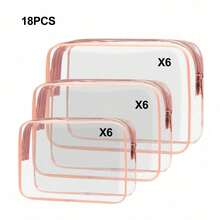 Found Favorite 1/3/6/9 Transparent Cosmetic Bag, Portable Travel Toiletry Bag With Zipper, Transparent Organizer Bag, PVC Cosmetic Storage Bag - Pink - View 8