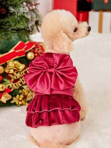 PETSIN 1pc Velvet Bow Red Christmas Dress For Pets - Multicolor - View 5