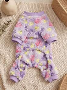 PETSIN 1pc Pet Paw Print Fleece Pet Jumpsuit, Soft, Comfortable, Warm, And Anti Shedding Pet Clothing - Multicolor - View 4