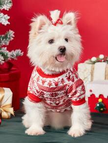 PETSIN 1 Pet Christmas Cat Dog Universal Red And White Christmas Snowflake Reindeer Pattern Printed Plush Warm And Comfortable Dog Christmas - Multicolor - View 5