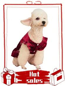 PETSIN 1pc Luxury Pet Velvet Snowflake & Star Print Dress, Christmas Outfit - Multicolor - View 7