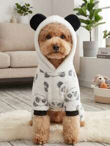 PETSIN 1pc Panda Head Print Cosplay Pet Jumpsuit Autumn And Winter Thick Warm Flannel Pet Clothing - Multicolor - View 6