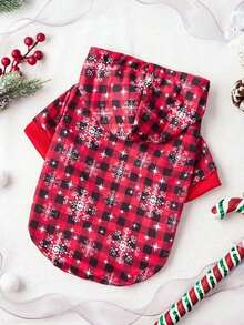 PETSIN 1pc Christmas New Pet Striped Plaid Snowflake Print Hooded Sweatshirt - Multicolor - View 7