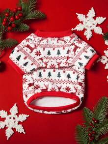 PETSIN 1 Pet Christmas Cat Dog Universal Red And Green Elk Snowflake Geometric Fer Island Pattern Print Plush Warm And Comfortable Dog Christmas - Multicolor - View 10