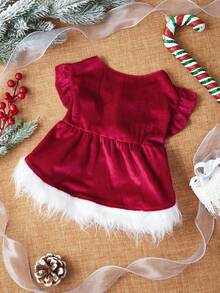 PETSIN 1pc Pet Plush Christmas Dress, Large, Red Plush - Multicolor - View 2