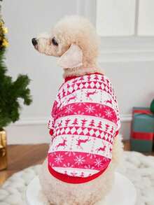 PETSIN 1 Pc Christmas Pet , Deer & Snowflake Print Pet Fleece Apparel - Multicolor - View 4