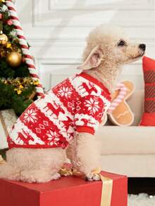 PETSIN 1 pieza Sudadera para mascotas con patrón de ciervo navideño & copos de nieve, franela - Multicolor - Ver 4