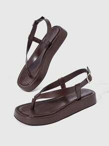 HighSole Women's Adjustable Buckle Strap Open Toe Platform Sandals, Soft & Comfortable Non-Slip, Suitable For Urban Minimalist Style, Casual, Commuting, Sightseeing, Beach, Music Festival, Versatile Summer Outfit - Coffee Brown - View 8
