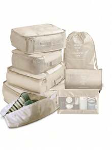 Found Favorite Travel Bag Set Of 8 Pieces, Luggage Storage Bag, Including Clothing, Shoes And Socks Classification Bag, Portable Travel Essentials - Beige - View 3